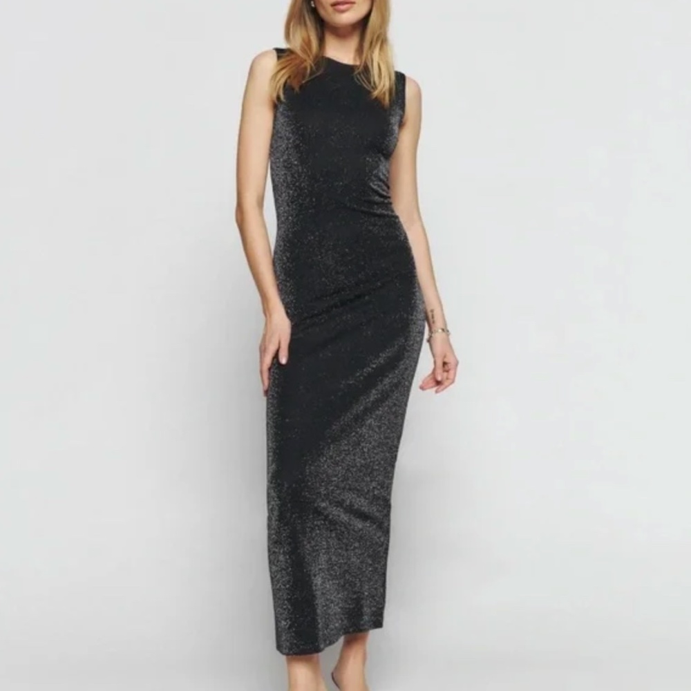 Reformation Maevry Knit Dress In Black Sparkle 6